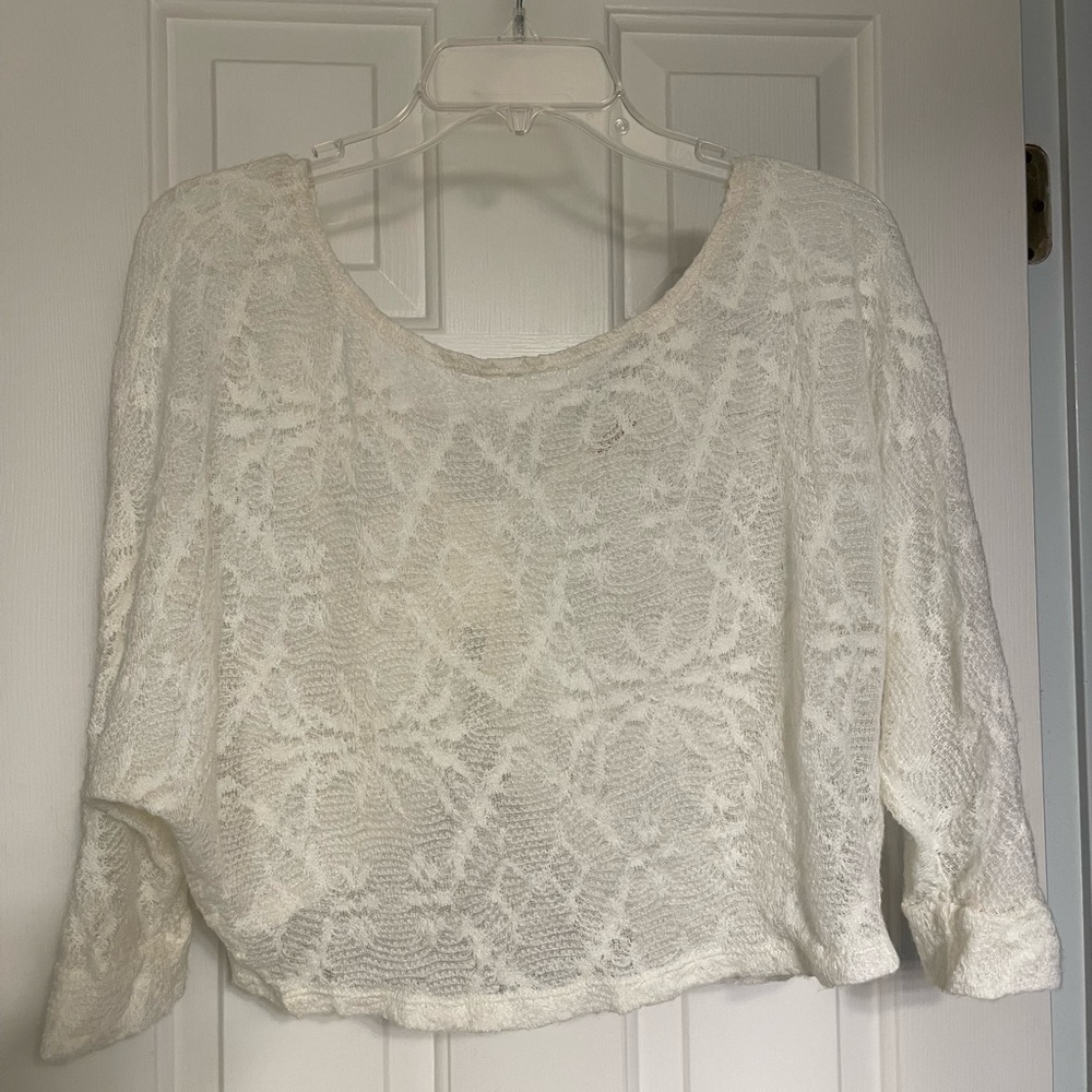 Ten Sixty Sherman White Lace Blouse w/ Bow Detail